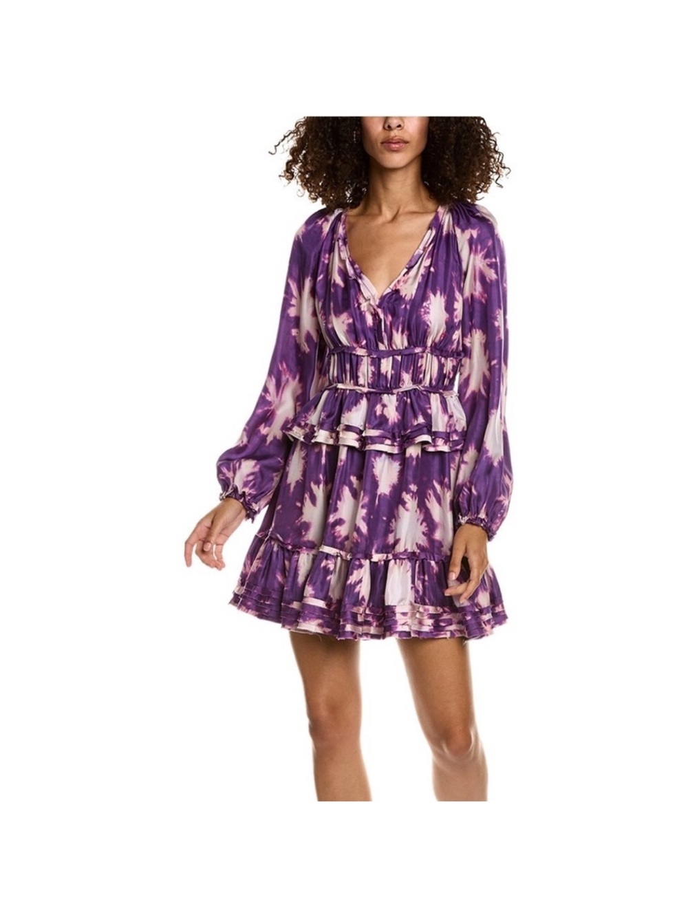 Ulla Johnson Emery Silk Ruffle Long Sleeve Mini Dress Purple Cassis Blur 0 NWOT - Picture 3 of 15